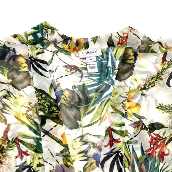 Carmen Marc Valvo Tropical Floral Kimono Tops - Picture 3 of 7